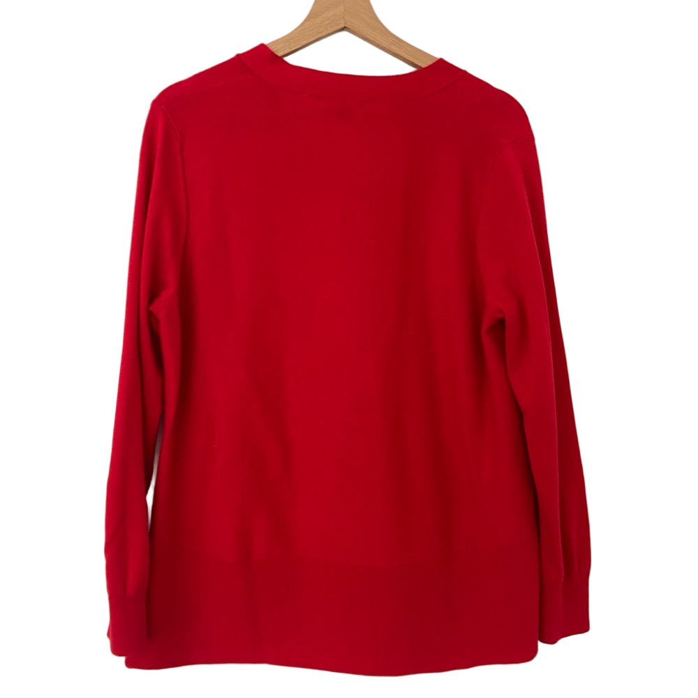 REPEAT BRIGHT RED V-NECK COTTON VISCOSE SWEATER WITH RIBBED CUFF & HEM, 42/L - Picture 2 of 10